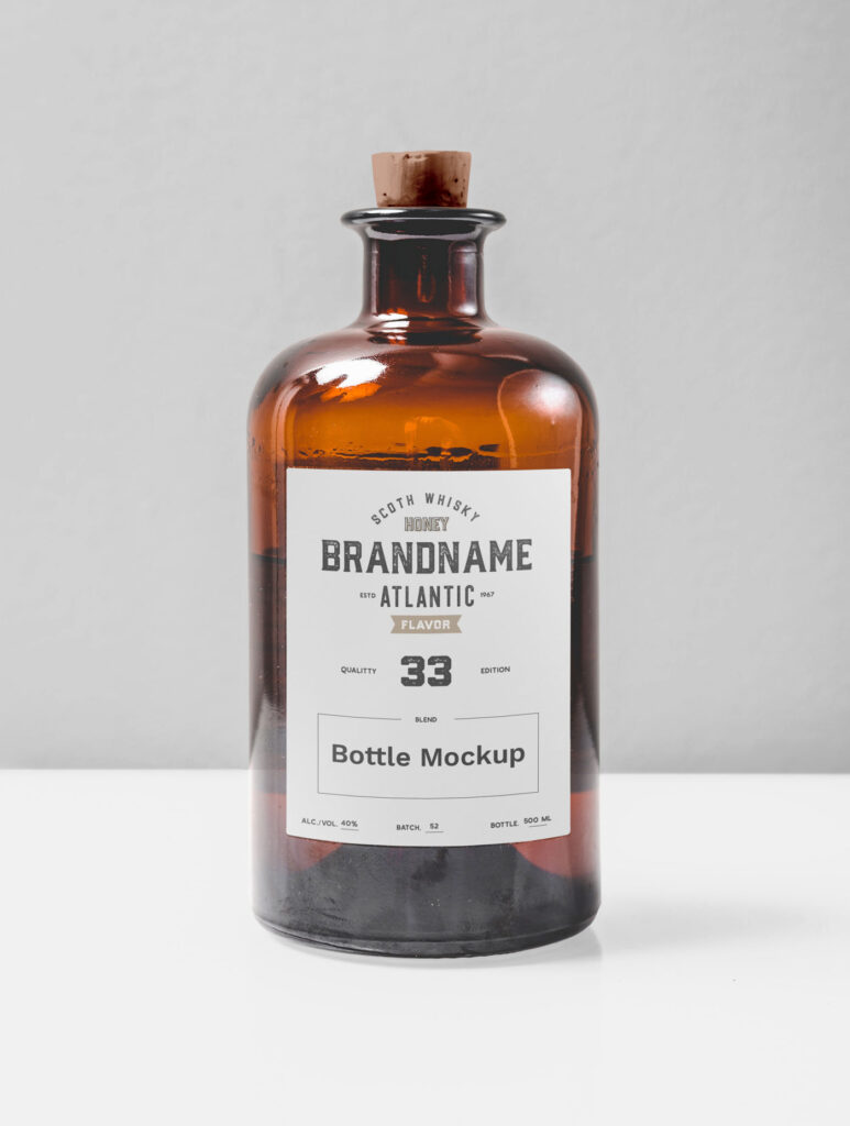 Transparent Amber Glass Bottle Mockup