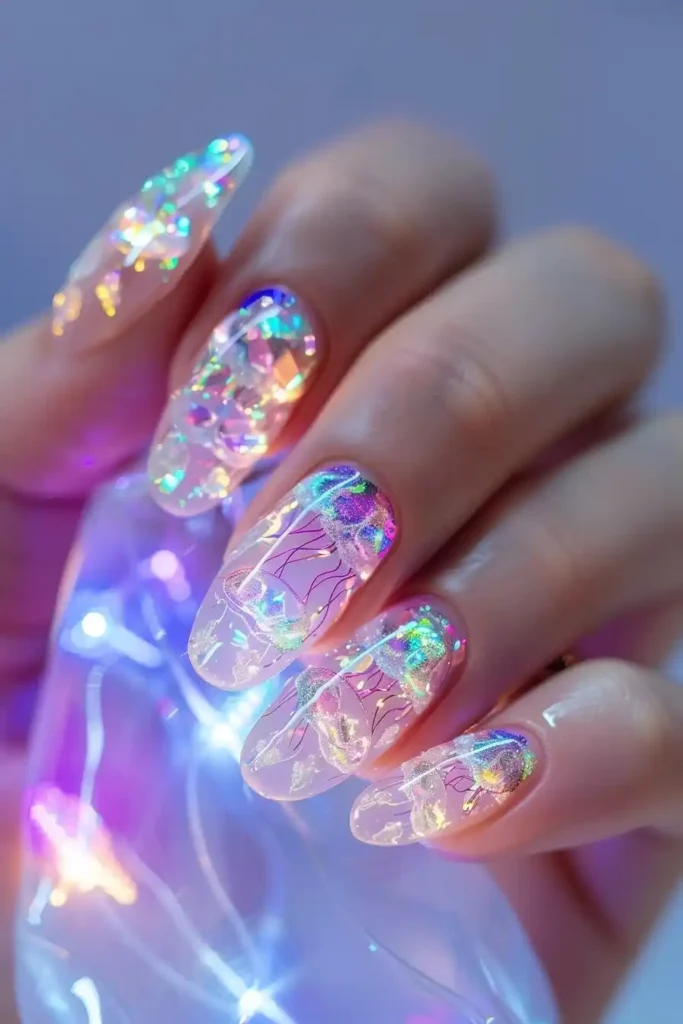 Transparent Jewel Jellyfish Nails