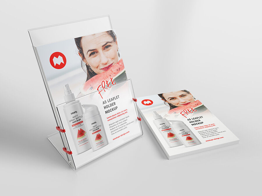 Transparent Leaflet Holder with Three Different Shots Mockup FREE PSD