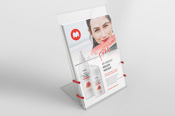 Transparent Leaflet and Its Holder with Three Different Shots Mockup