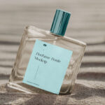Transparent Perfume Bottle Mockup on Sunny Beach