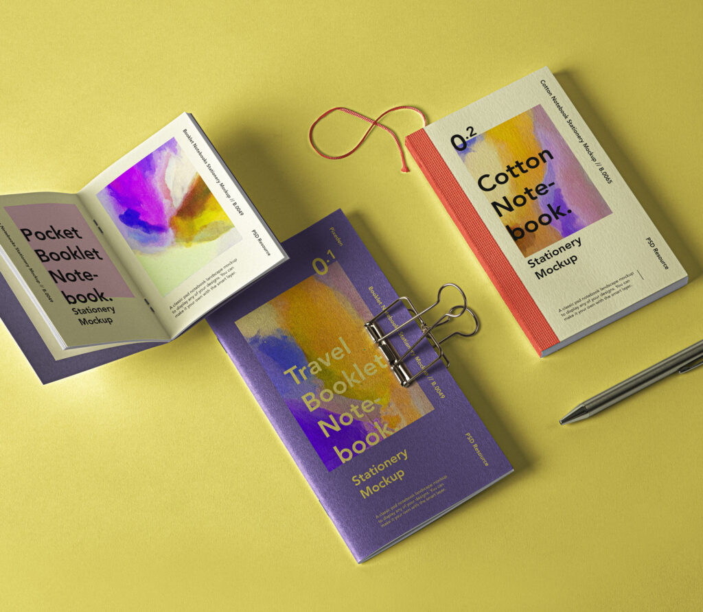 Travel Booklet with a Cotton Notebook Mockup Set