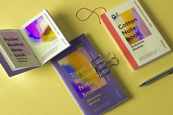Travel Booklet with a Cotton Notebook Mockup Set
