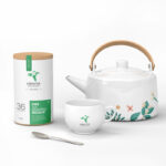 Trendy Green Tea Branding Mockup Featuring Teapot, Cup, and Jar