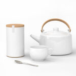 Trendy Green Tea Branding Mockup Featuring Teapot, Cup, and Jar