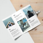 Tri Fold Brochure Mockup on a Wooden Background