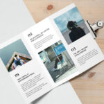 Tri Fold Brochure Mockup on a Wooden Background