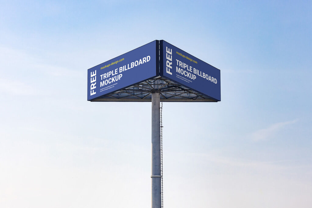 Triple Billboard Mockup with Sky in the Background