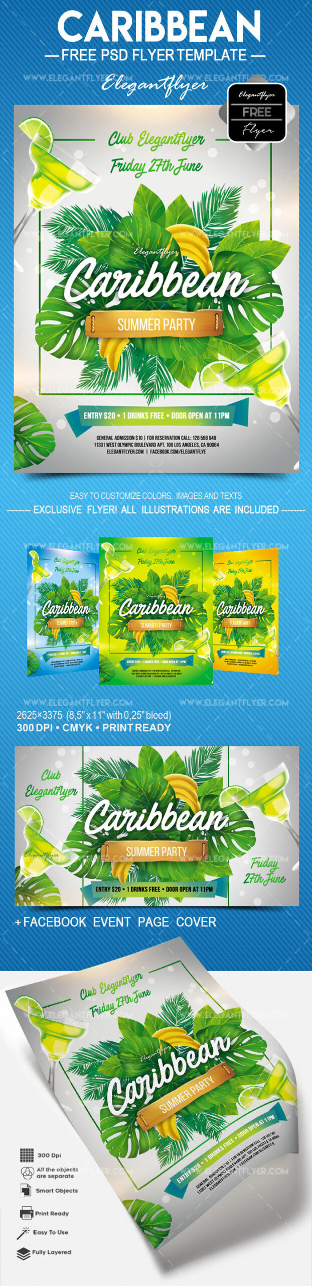 Tropical Border Caribbean Summer Party Flyer Template FREE PSD