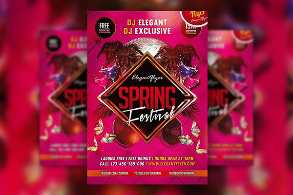 Tropical Disco Ball Spring Festival Flyer Template