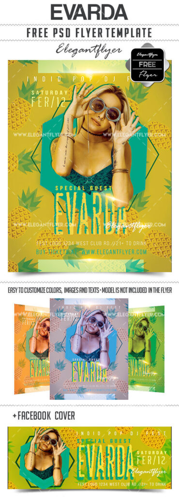 Tropical, Illustrated Summer Party Flyer and Facebook Cover Templates