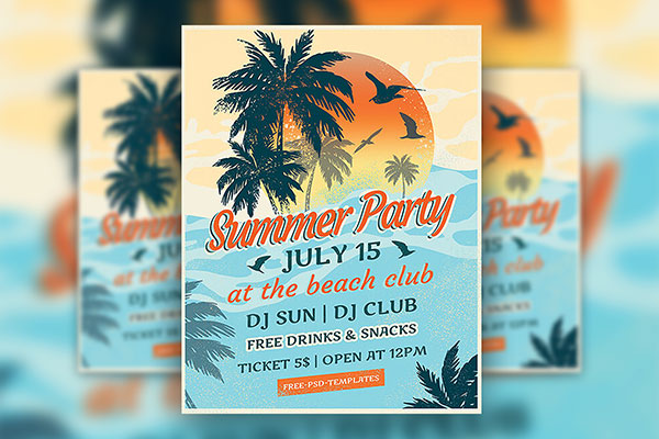 Tropical Illustrated Summer Party Flyer and Facebook Cover Templates