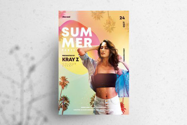 Tropical Summer Party Flyer Template with Hawaii Effects flyer preview