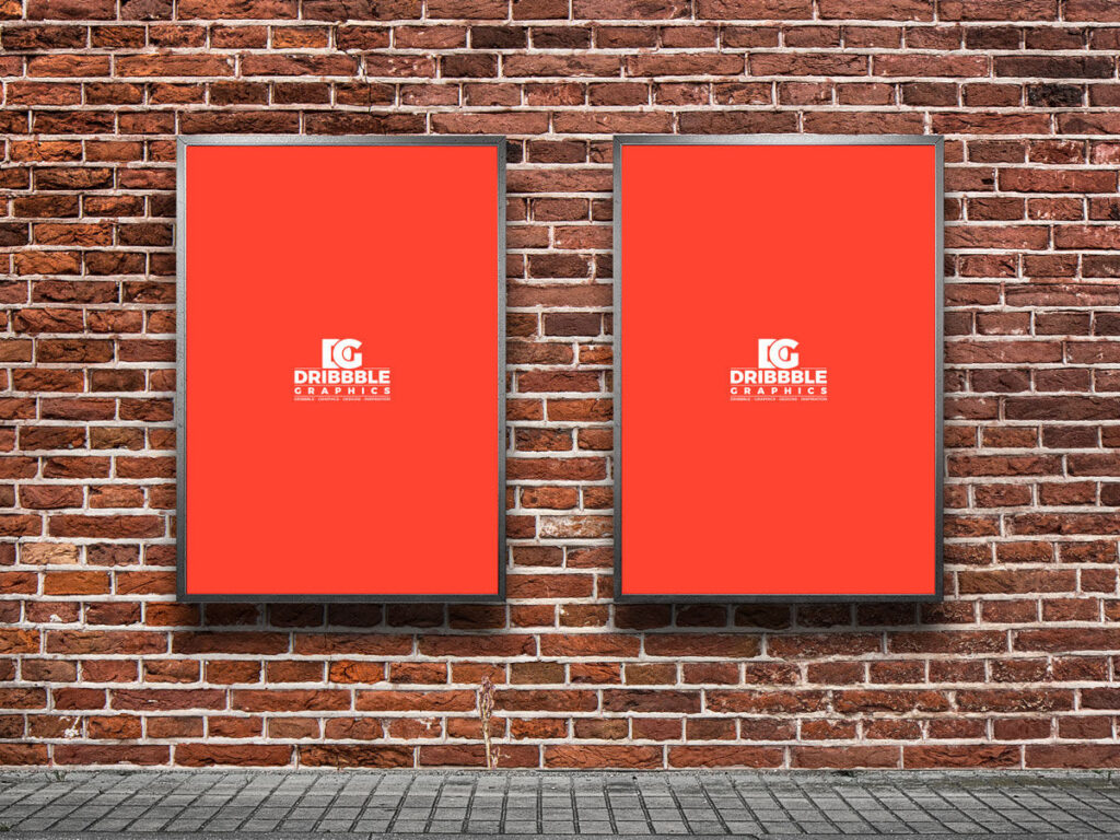 Two Frames on Brick Wall in Outdoor Sidewalk Setting Mockup