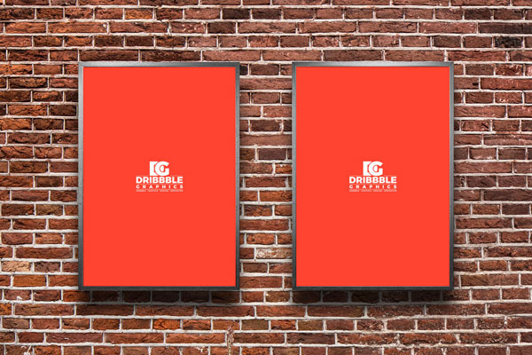 Two Frames on Brick Wall in Outdoor Sidewalk Setting Mockup