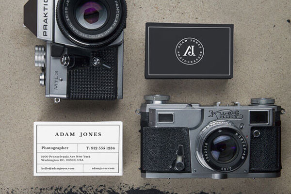 Two Business Card Mockups Next to Vintage Cameras