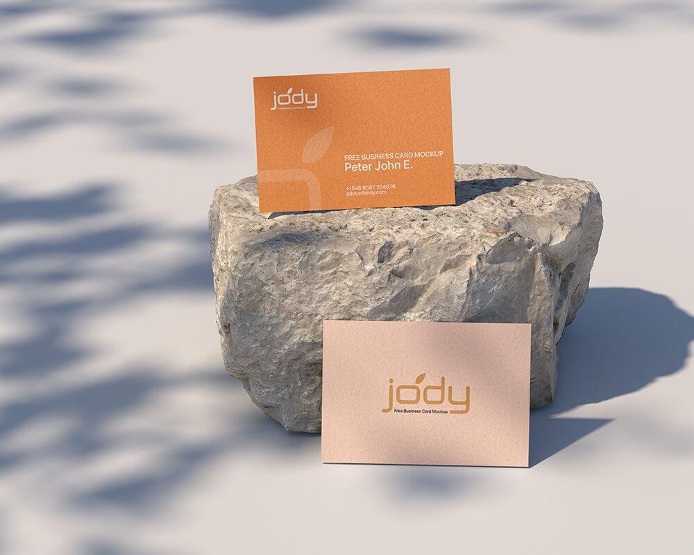 Two Business Card on a Rock Mockup