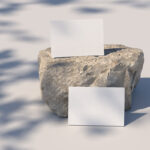 Two Business Card on a Rock Mockup