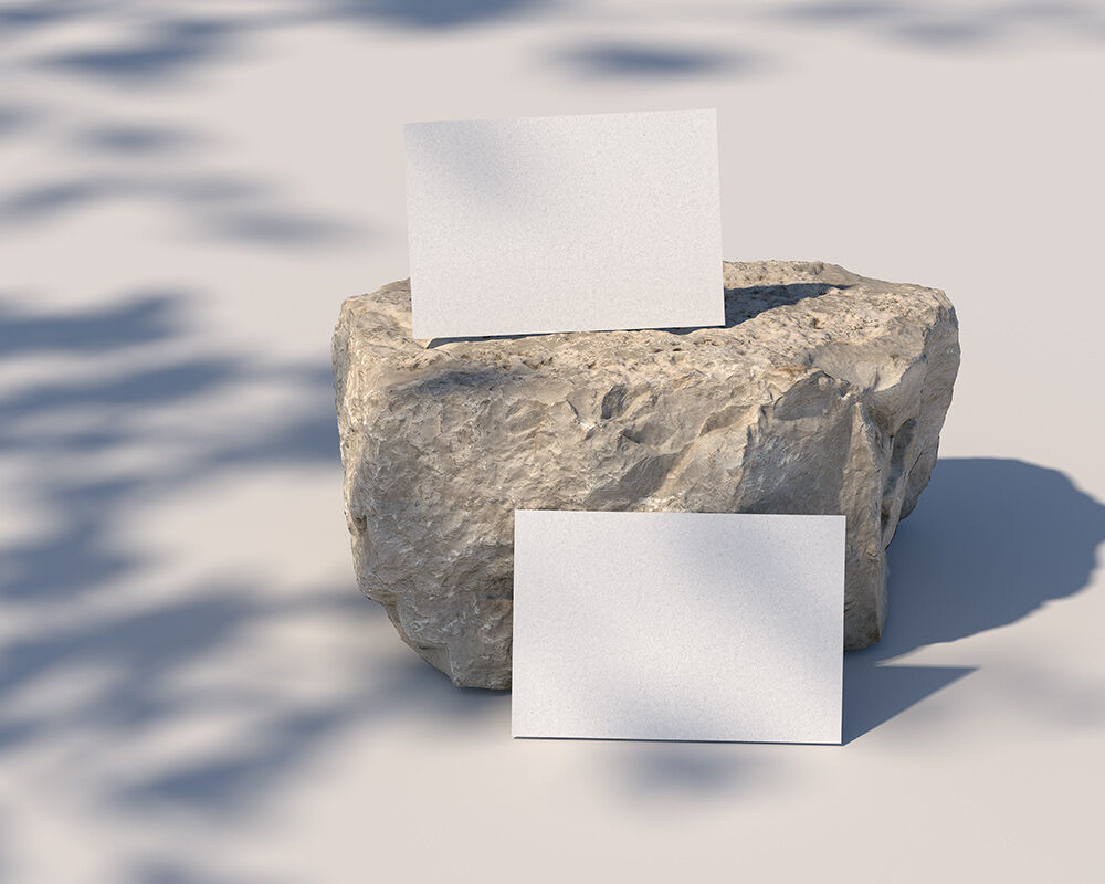Two Business Card on a Rock Mockup