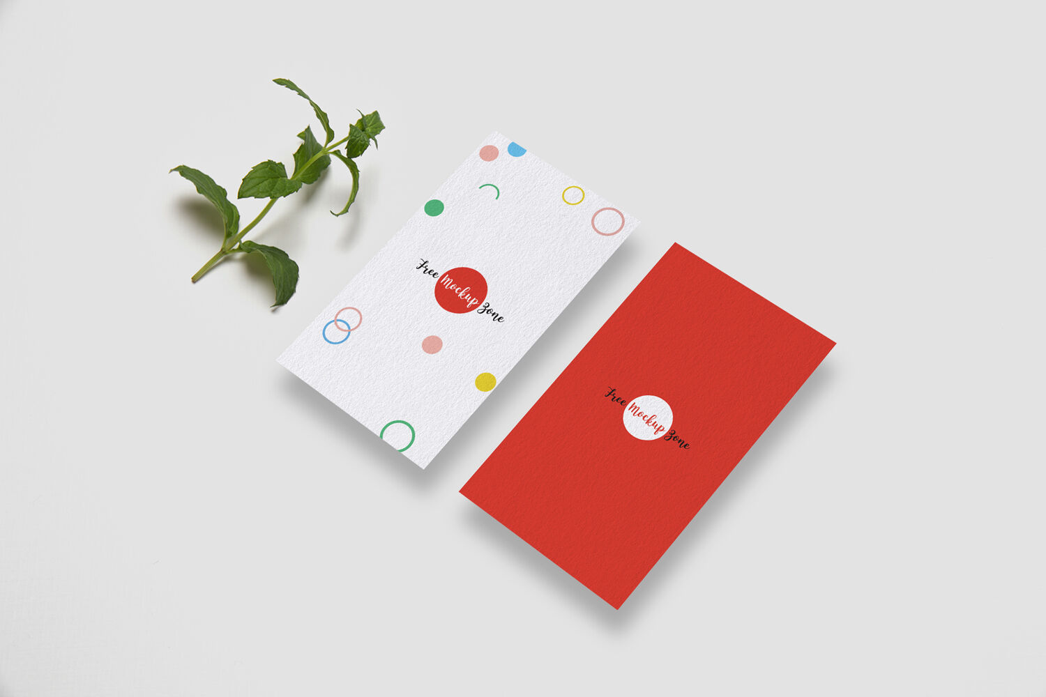 Two Business Cards Laid Vertically in a Perspective View Mockup FREE PSD