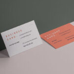 Two Business Cards Mockup Leaning Against Wall and Lying Down