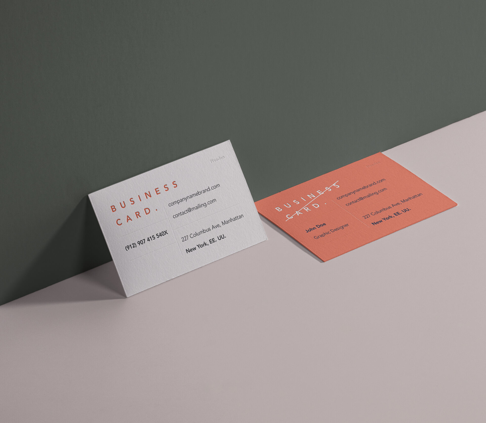 Two Business Cards Mockup Leaning against Wall and Lying Down FREE PSD