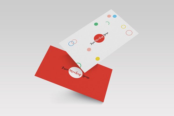 Two Business Cards with Changeable Positions Mockup 3\4 Angle View