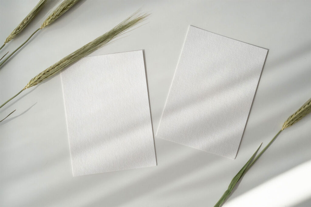 Two Cards in a Scene Decorated with Wheat Flowers Mockup