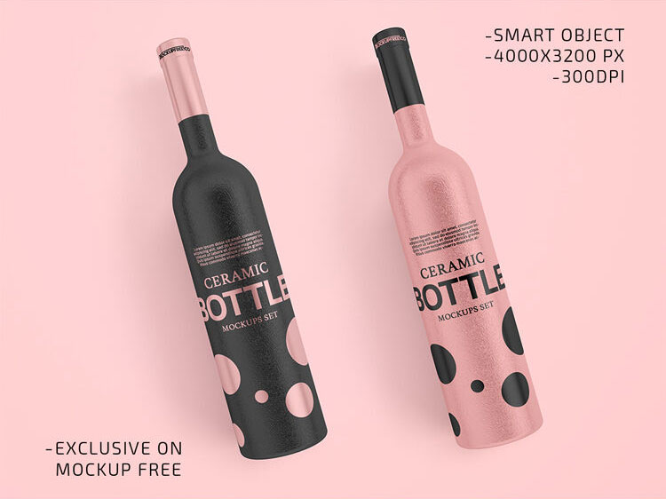 Two Ceramic Drink Bottle with Simple Mockups