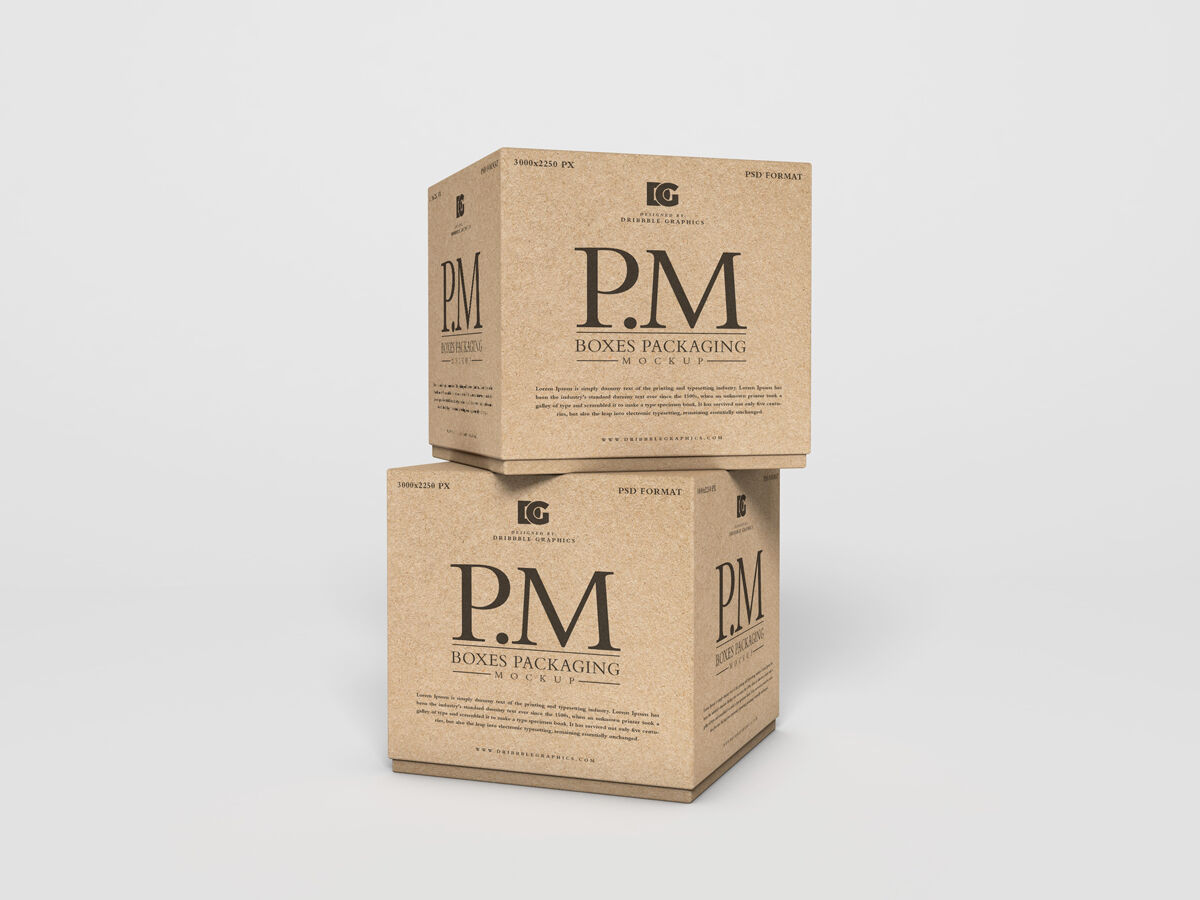Two Craft Boxes Packaging Piled on Each Other Mockup FREE PSD