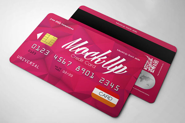 Two Credit Cards Laid in Overhead View Mockup