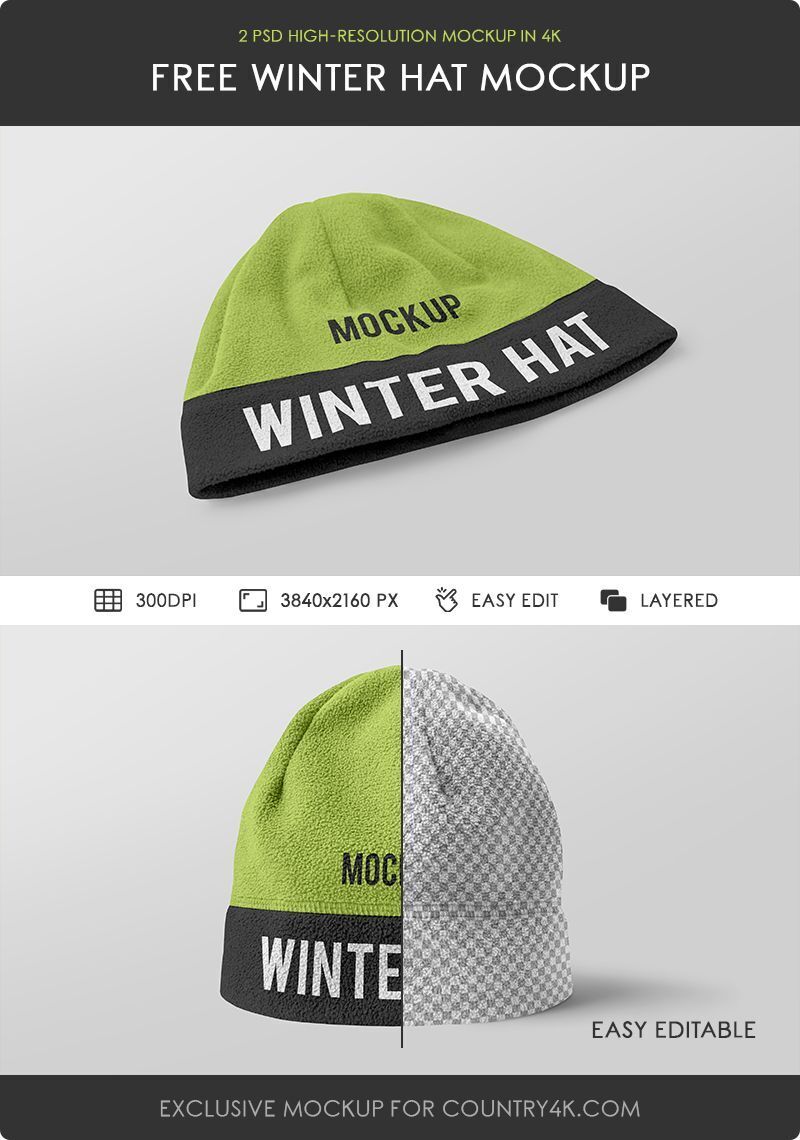 Two Cuffless Winter Hat Mockups FREE PSD