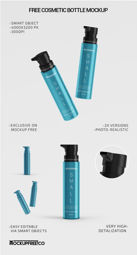 Two Cylindrical Pump Dispenser Cosmetic Bottle Mockups