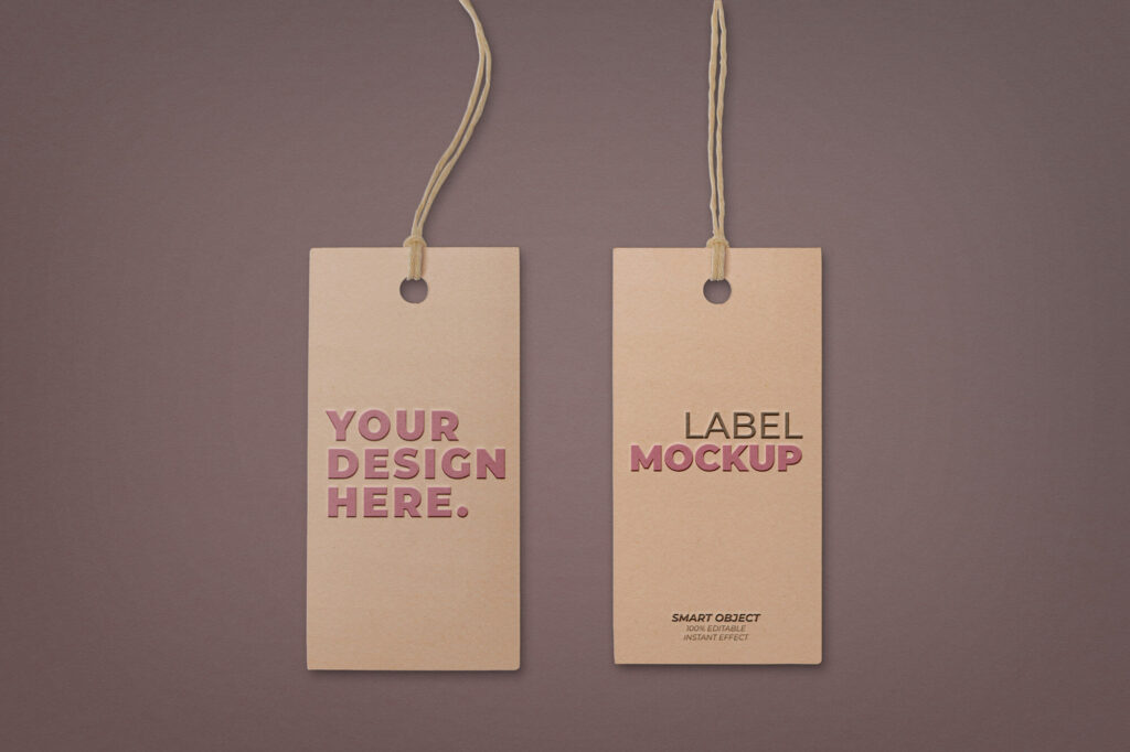 Two Embossed Hangtags Laid on the Surface in Top View Mockup