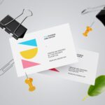 Two Falling Business Card Mockups with Floating Paper Clips