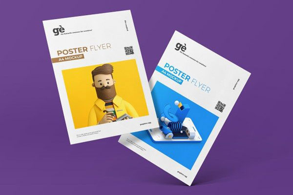 Two Floating A4 Poster Flyers Mockup