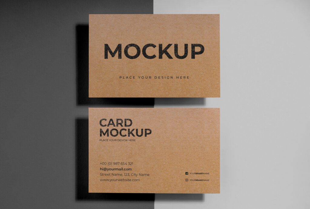 Two Floating Business Cards in the Top View Mockup