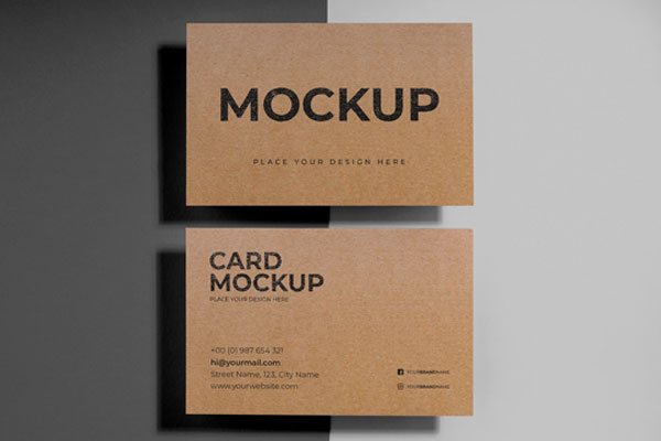 Two Floating Business Cards in the Top View Mockup