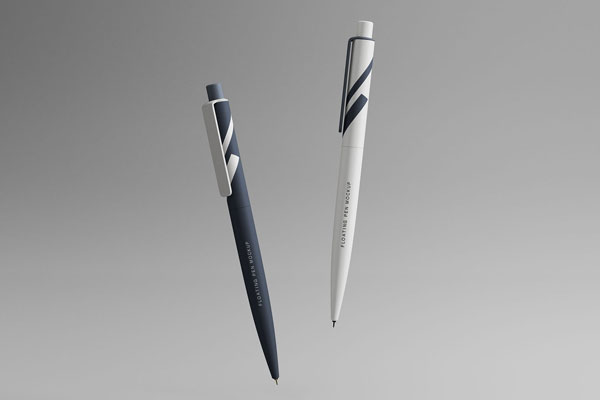 Two Floating White and Dark Color Pens with Stripes Mockup