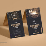 Two Fold Over Business Cards in Perspective Mockup