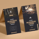 Two Fold Over Business Cards in Perspective Mockup