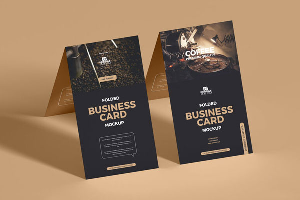 Two Fold Over Business Cards in Perspective Mockup