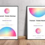 Two Framed Posters on Wooden Floor Leaning Against Wall Mockup