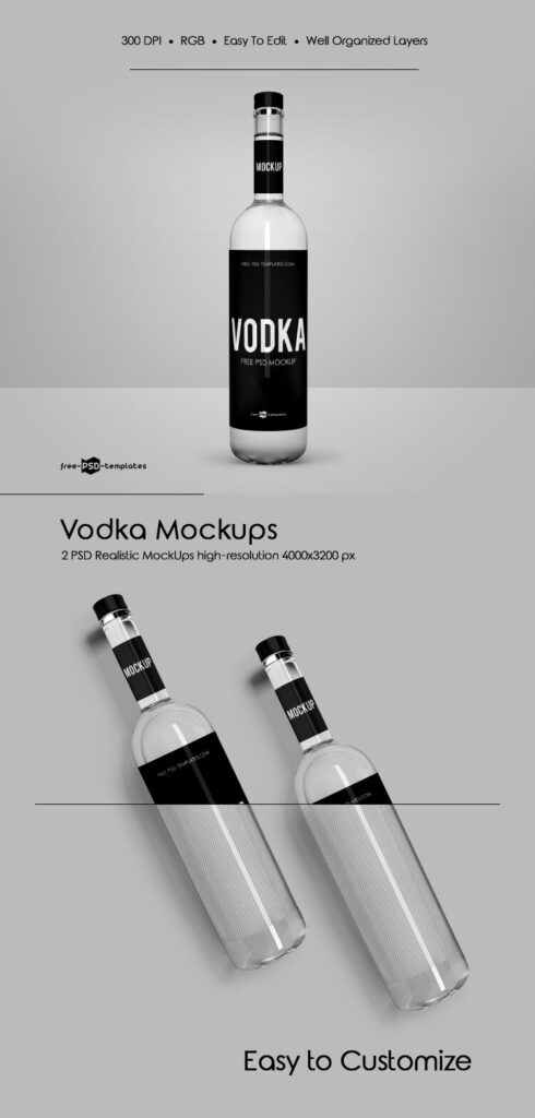 Two Glass Vodka Bottles Mockups