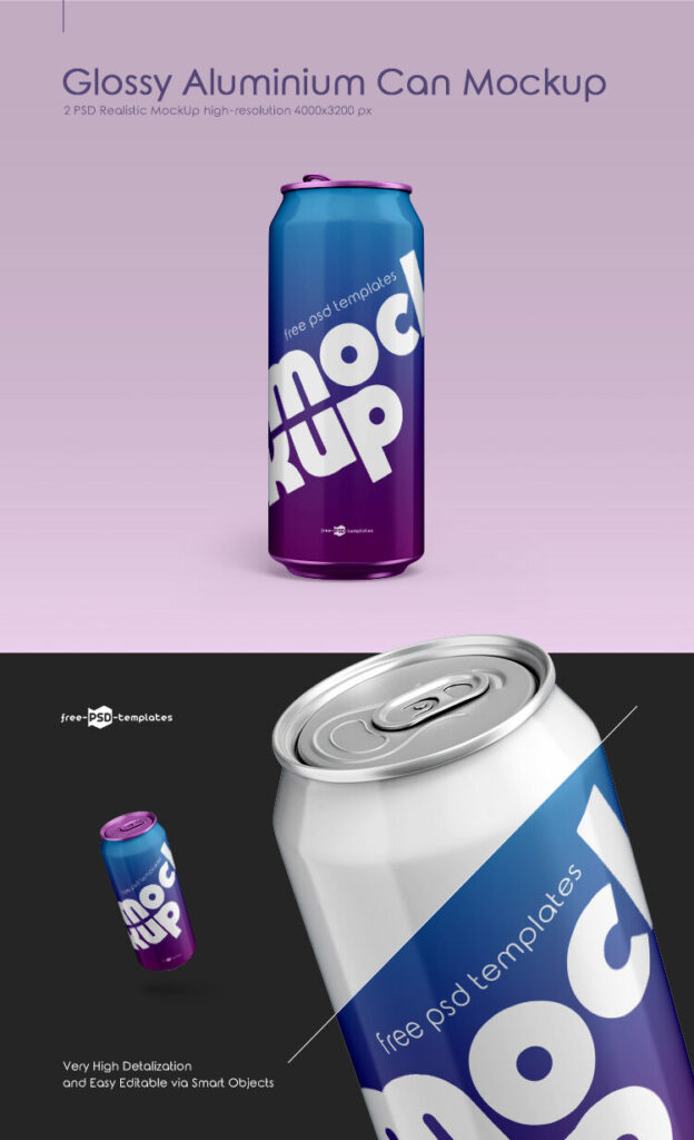 Two Glossy Aluminum Can Mockups