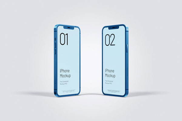 Two iPhone 12 Pro Max Standing in the Half-Side View Mockup