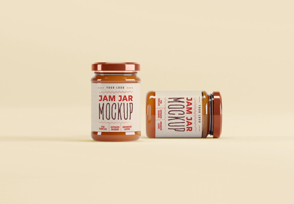 Two Jam Jars in Shrink Sleeves in the Front View Mockup