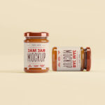 Two Jam Jars in Shrink Sleeves in the Front View Mockup