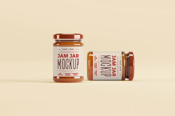 Two Jam Jars in Shrink Sleeves in the Front View Mockup