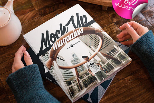 Two Magazine Mockups in Hands of a Woman